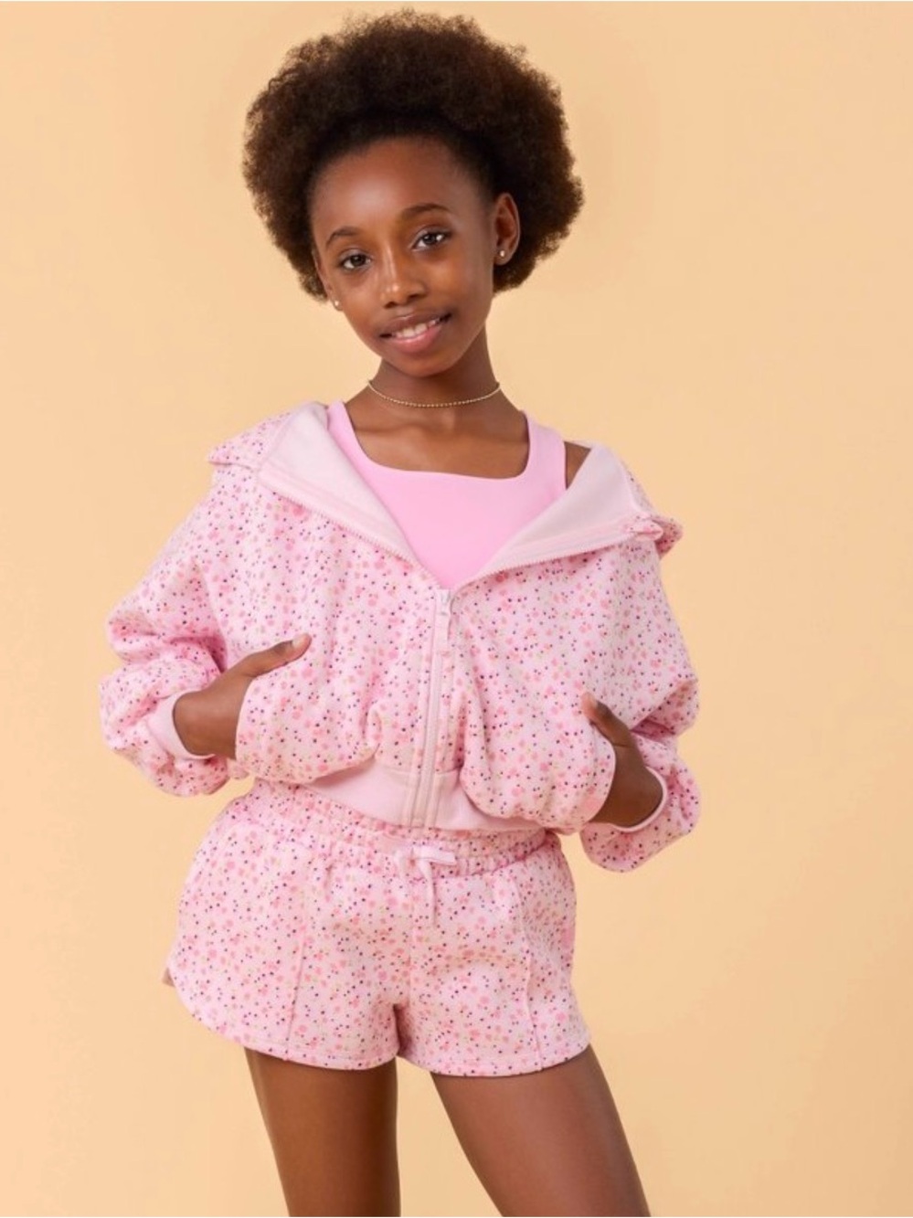 Girls' Blogilates Pink Floral Zip Hoodie